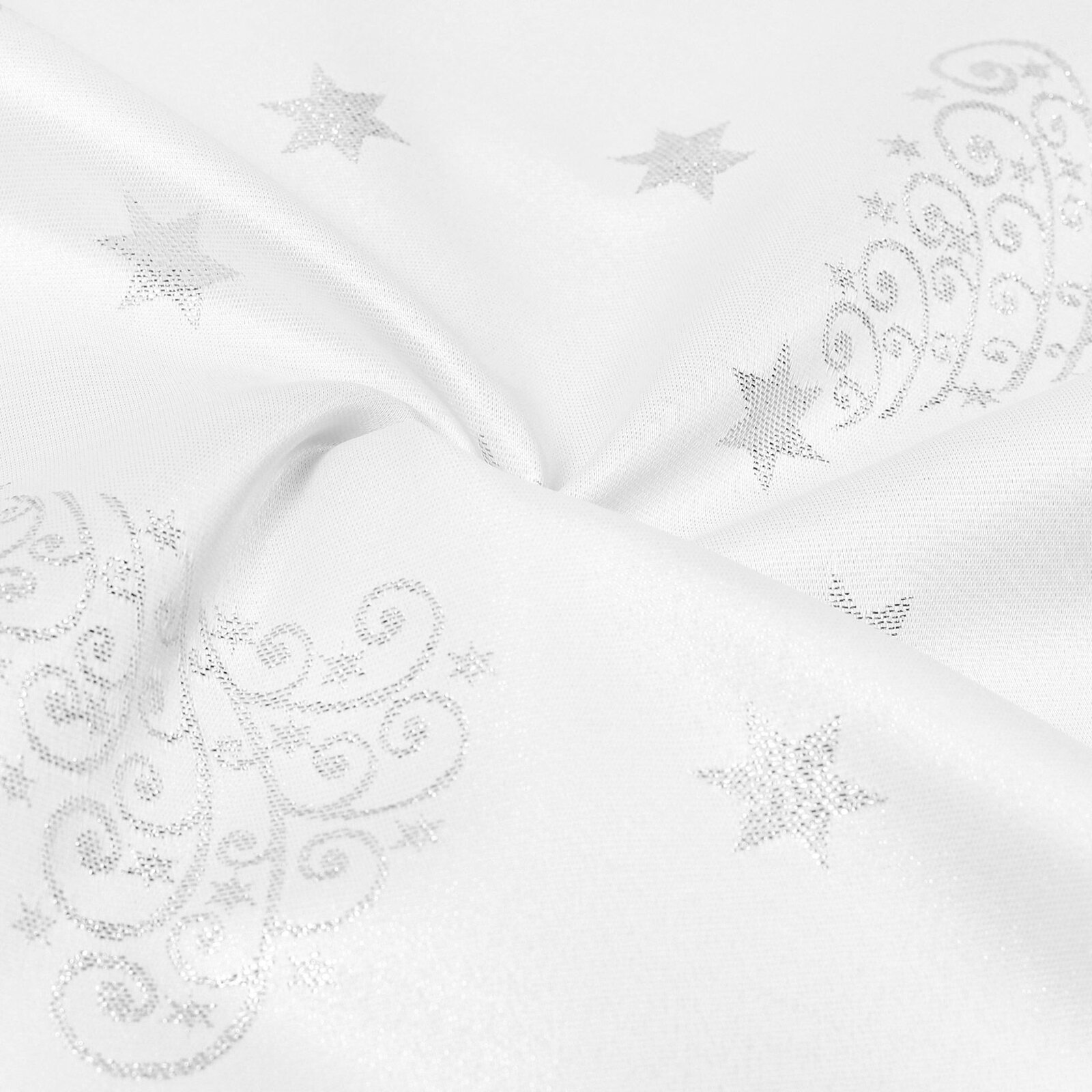 Weihnachtlicher Teflonstoff für Tischdecken – Silberne Tannenbäume und Sterne