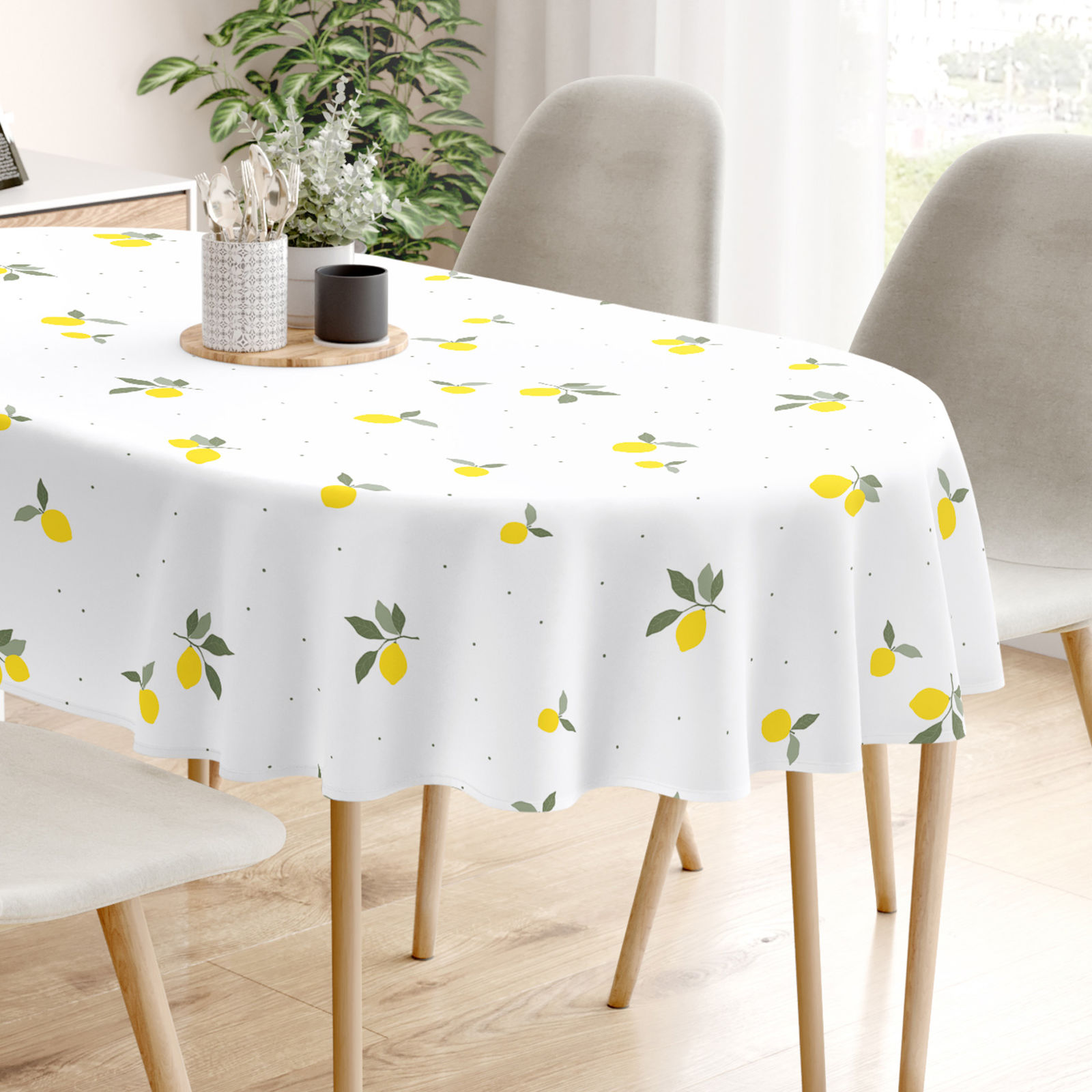 Ovale Tischdecke aus 100% Baumwolle - Zitronen