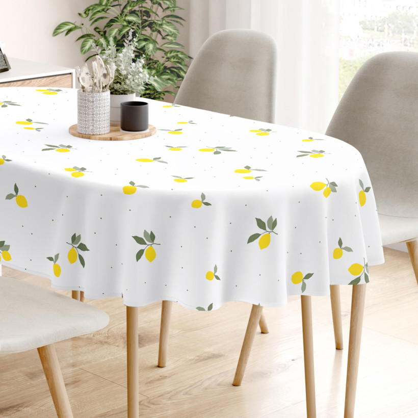 Ovale Tischdecke aus 100% Baumwolle - Zitronen