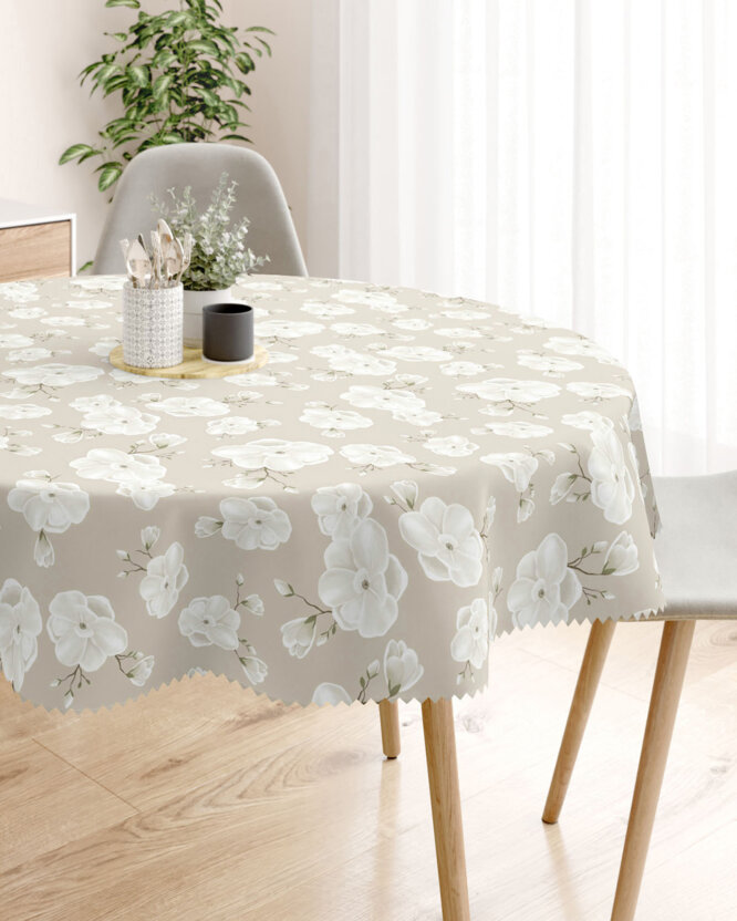 Runde Tischdecke Teflon - weiße Blumen