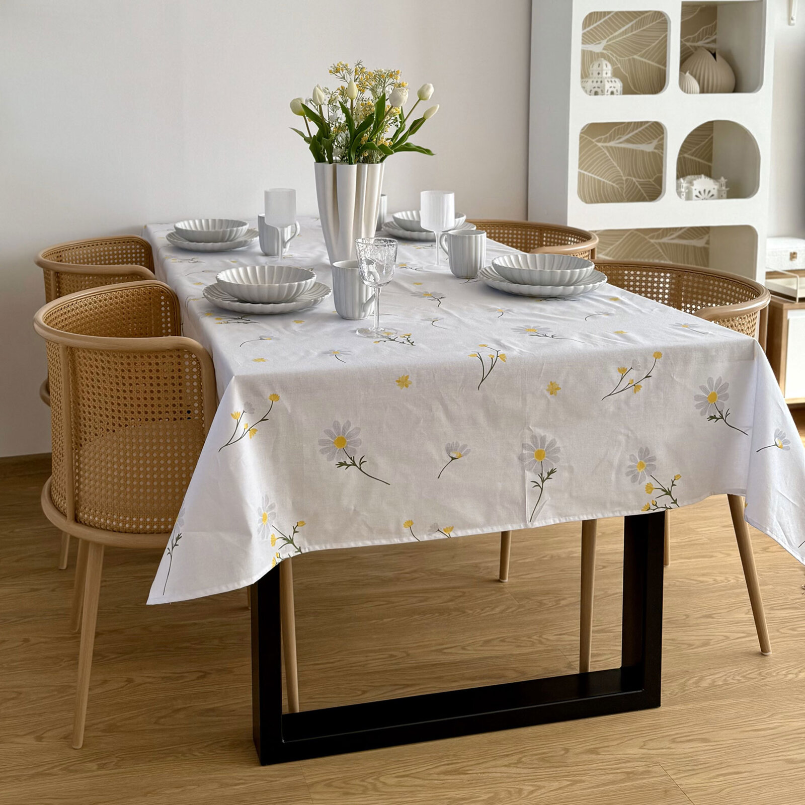 Eckige Tischdecke 100% Baumwolle - Kamille