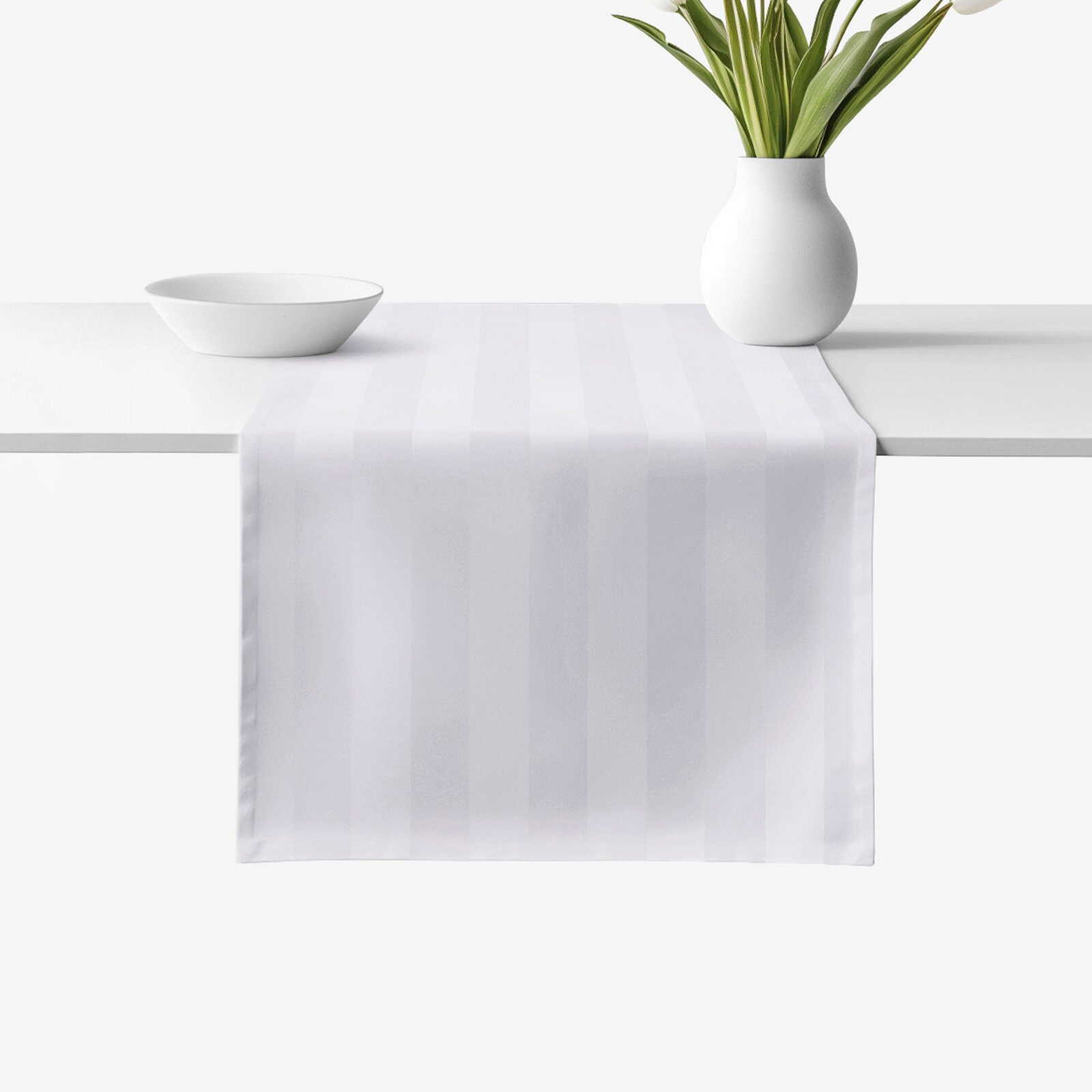 Festliche Damast-Tischläufer - hellgraue Streifen mit Satin-Glanz - 2 Stück