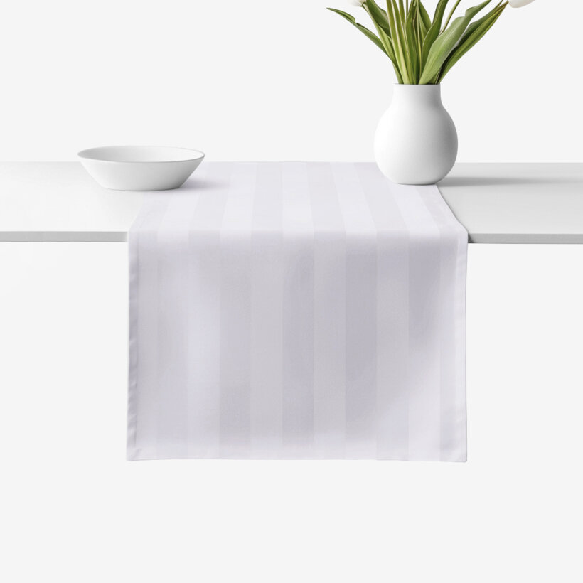 Festliche Damast-Tischläufer - hellgraue Streifen mit Satin-Glanz - 2 Stück