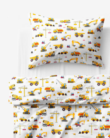Kinder - Bettwäsche aus Baumwolle - Lastwagen und Bagger