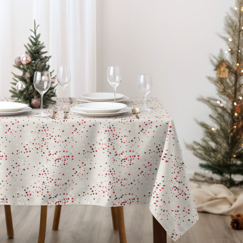 Weihnachtliche eckige Tischdecke Valencia - Sterne auf Naturfarbe