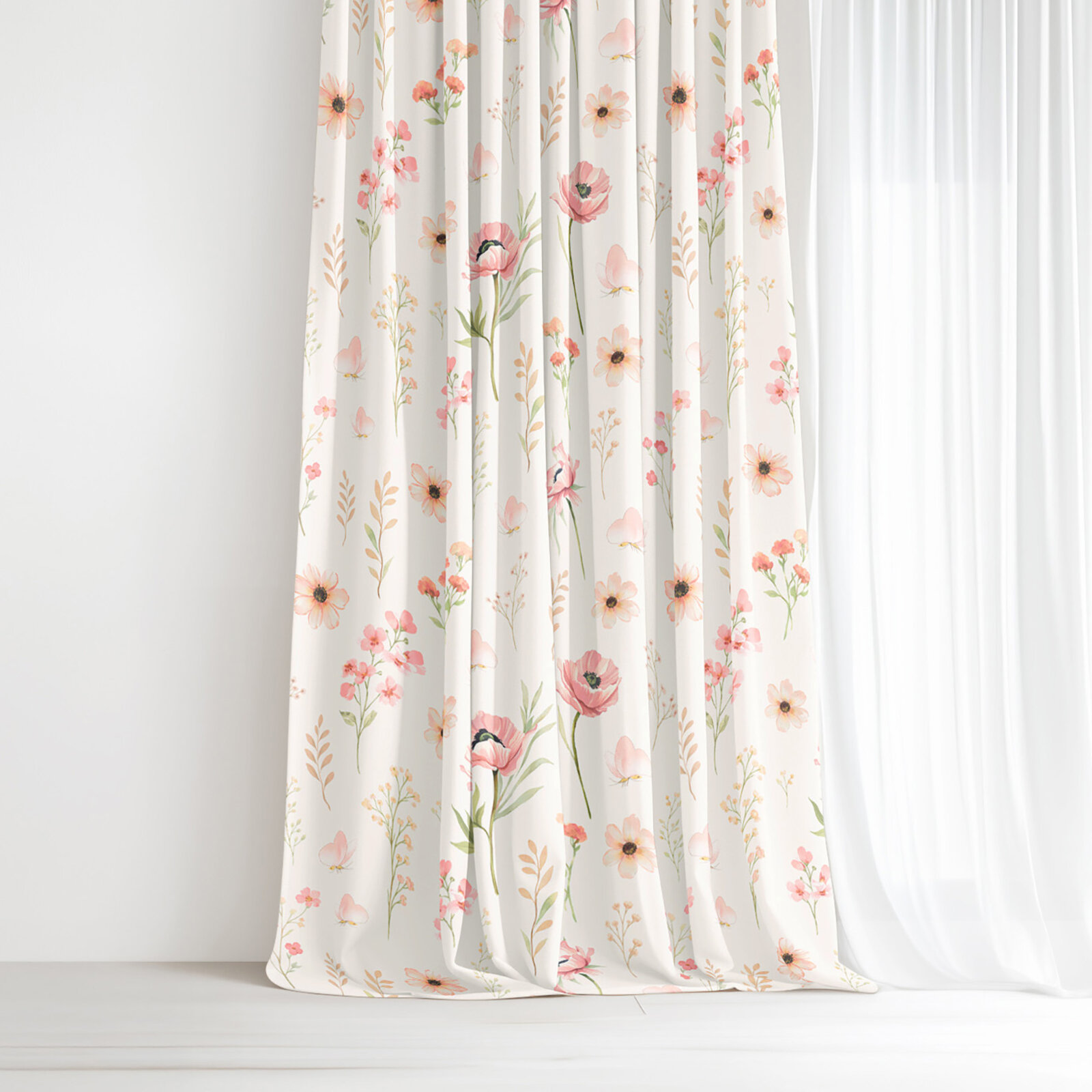 Dekorativer Vorhang – Rosa Blümchen