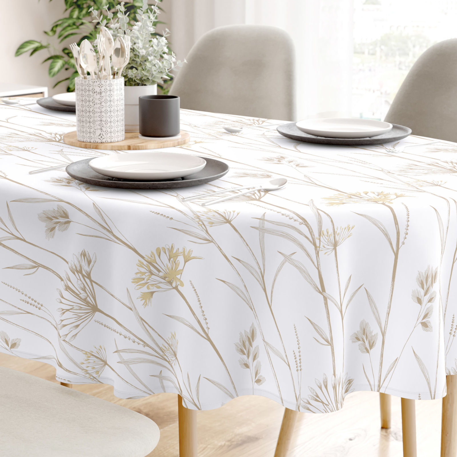 Ovale Tischdecke 100% Baumwolle - Dekorpflanzen