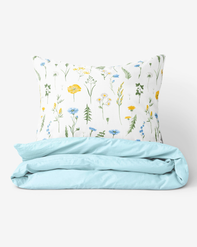 Bettwäsche aus Baumwolle Duo - Sommerwiese mit himmelblau