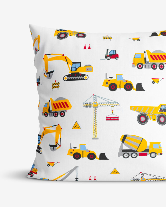 Kinder-Kissenbezug aus Baumwolle - Lastwagen und Bagger