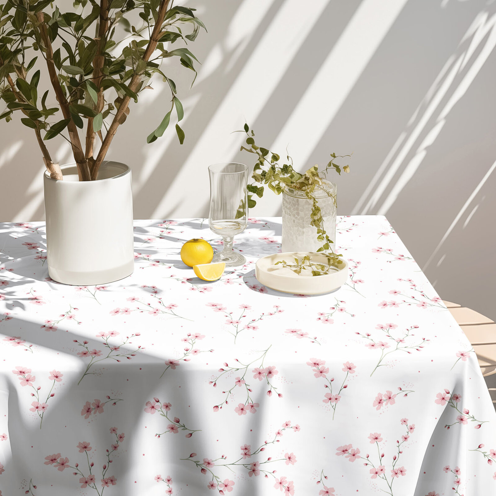 Eckige Tischdecke 100% Baumwolle - Blühende Sakura-Kirschbäume