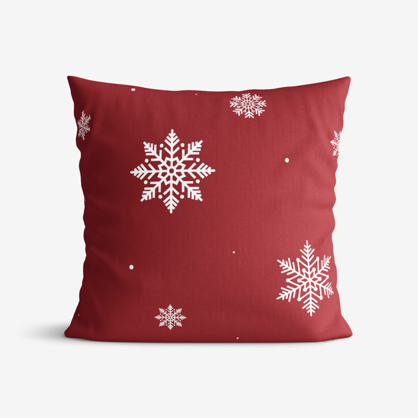 Weihnachtlicher Kissenbezug aus Baumwolle - Schneeflocken auf Rot