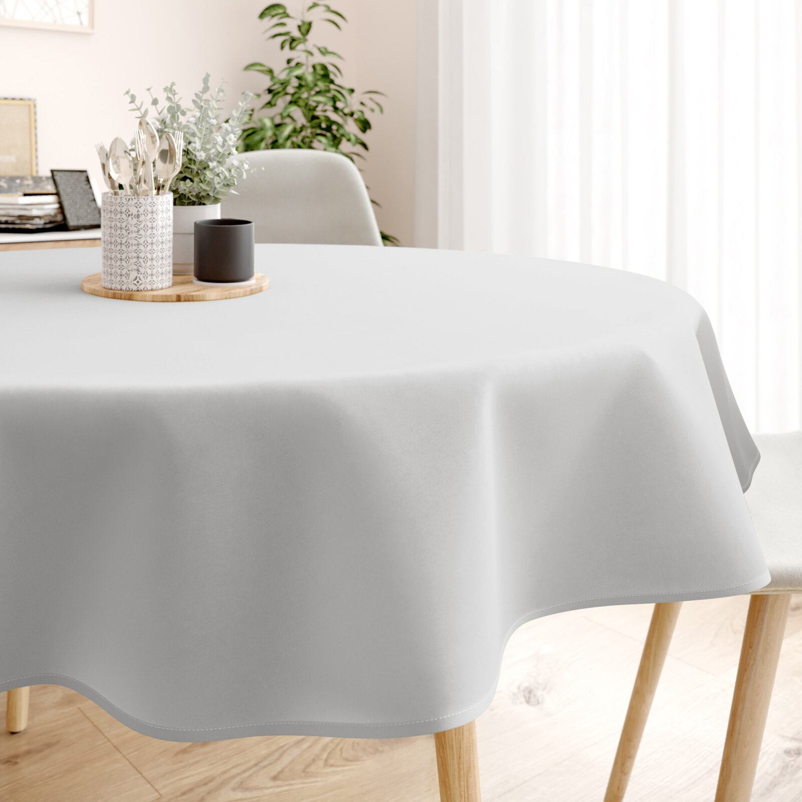 Runde Tischdecke 100% Baumwolle - hellgrau