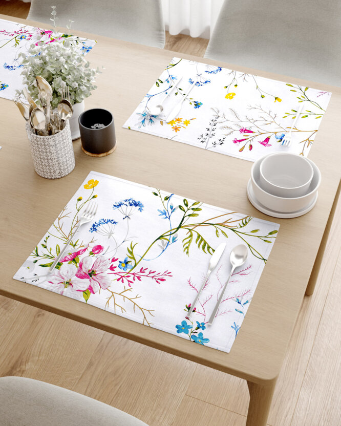 Tischset 100% Baumwolle - Gemalte Wiesenblumen - 2 Stück
