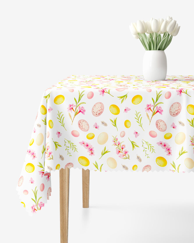 Ostern Eckige Tischdecke Teflon - Ostereier mit Blumen