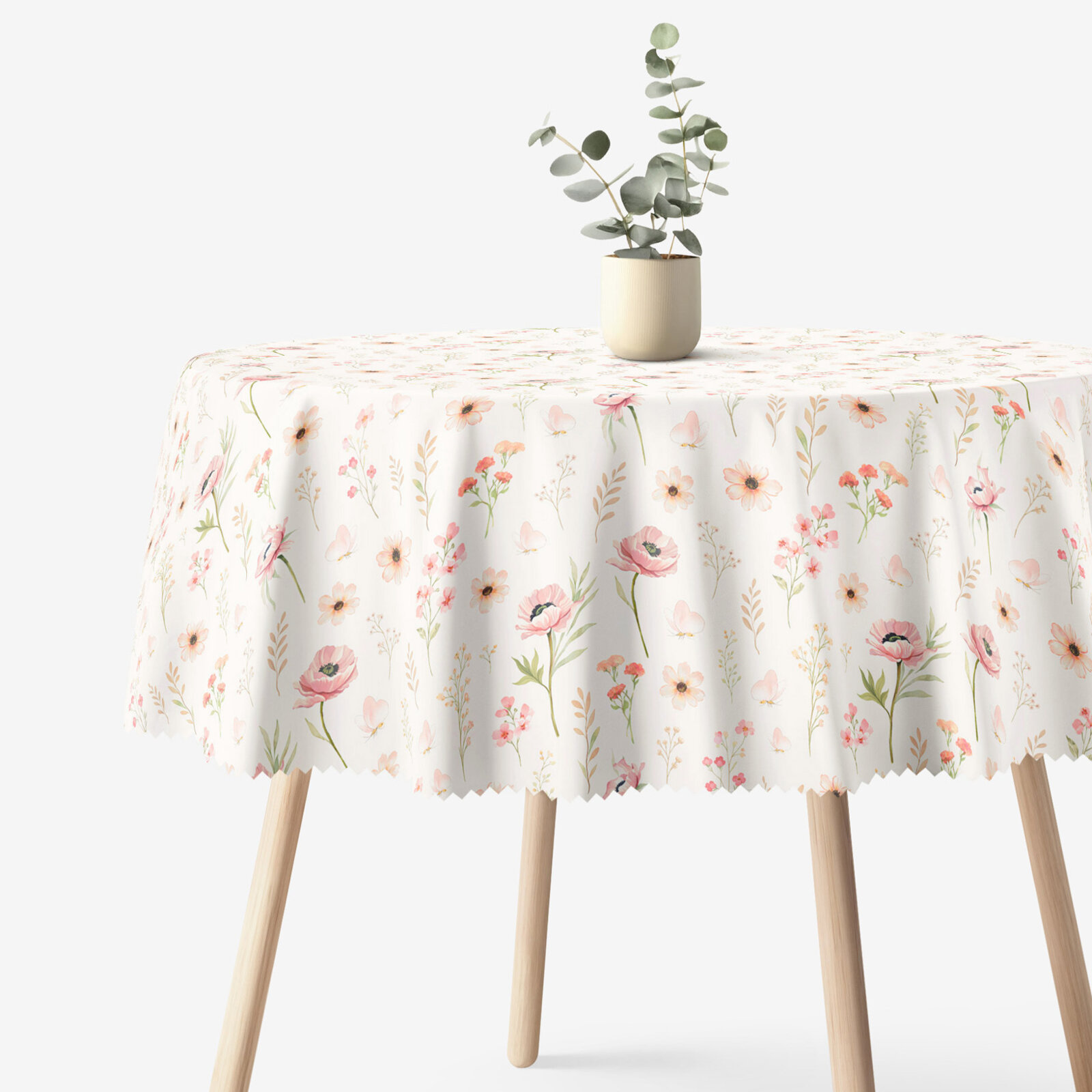 Runde Tischdecke Teflon - Rosa Blümchen