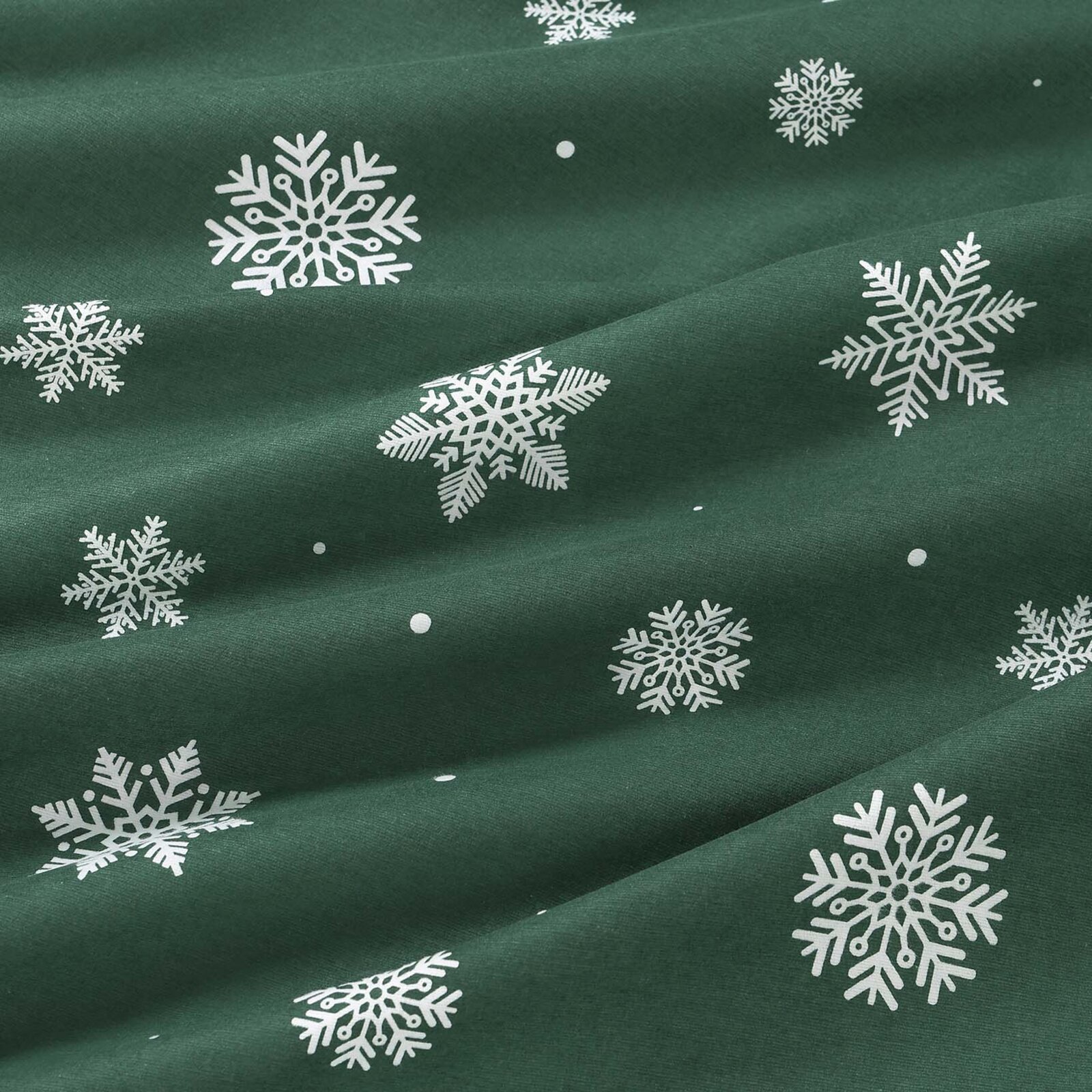 Weihnachtlicher Flanellstoff - Schneeflocken auf Grün