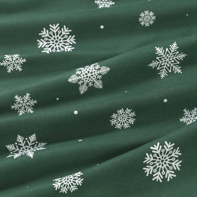Weihnachtlicher Flanellstoff - Schneeflocken auf Grün