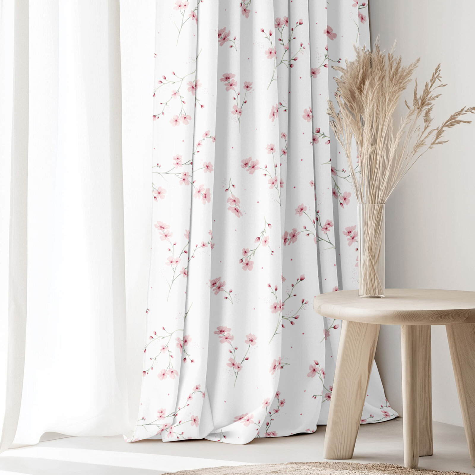 Vorhang aus Baumwolle - Blühende Sakura-Kirschbäume