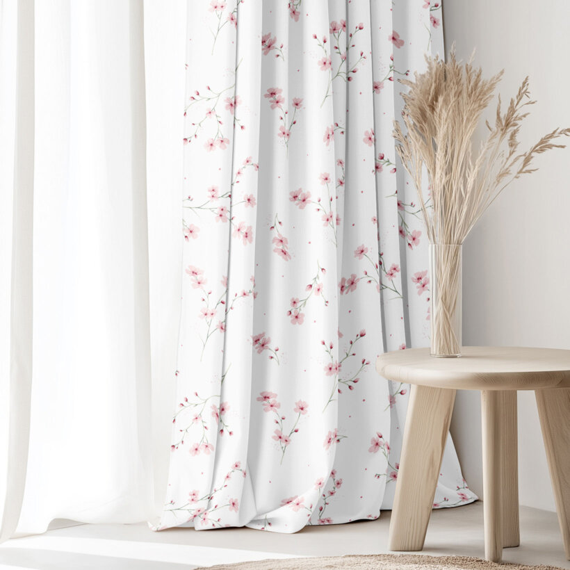 Vorhang aus Baumwolle - Blühende Sakura-Kirschbäume