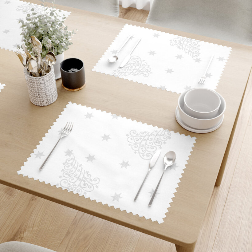 Weihnachtliches Tischset Teflon - Silberne Tannenbäume und Sterne - 2 Stück