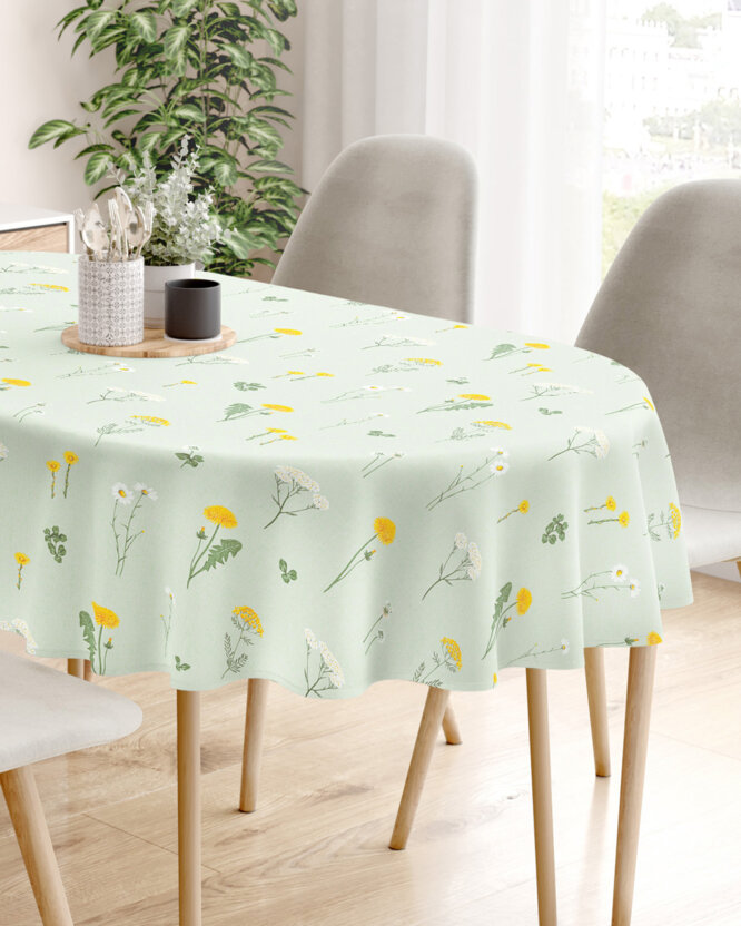 Ovale Tischdecke aus 100% Baumwolle - Grüne Wiese