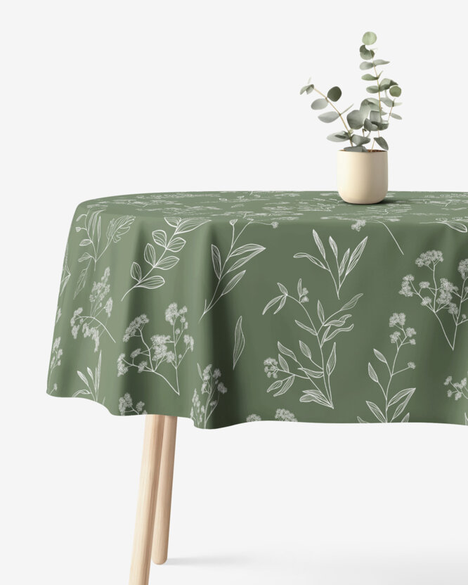 Ovale Tischdecke aus 100% Baumwolle - Kräuterblätter