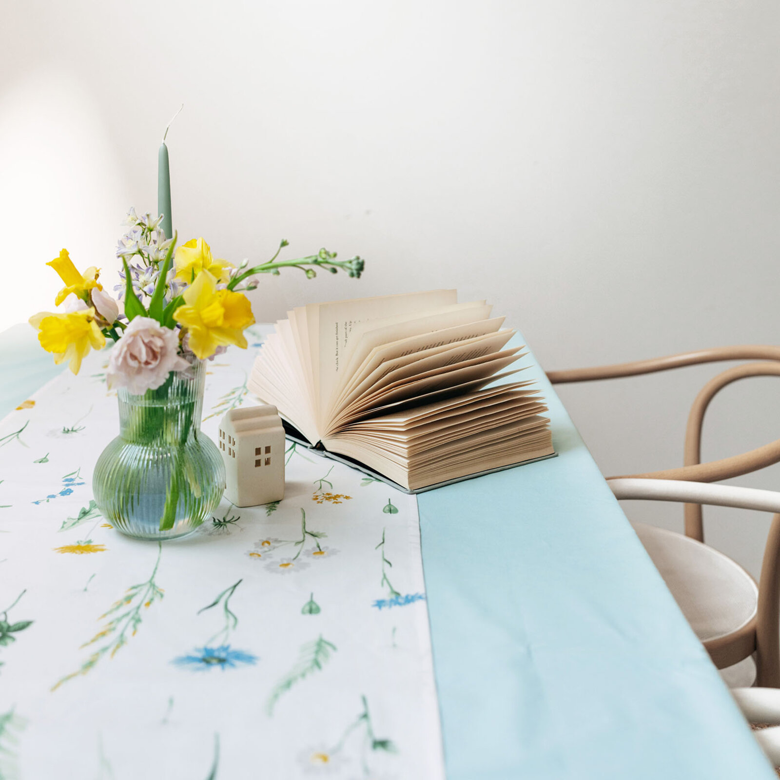 Eckige Tischdecke 100% Baumwolle - himmelblau
