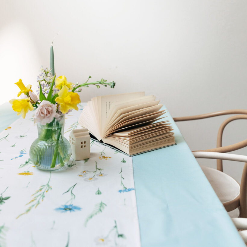Eckige Tischdecke 100% Baumwolle - himmelblau