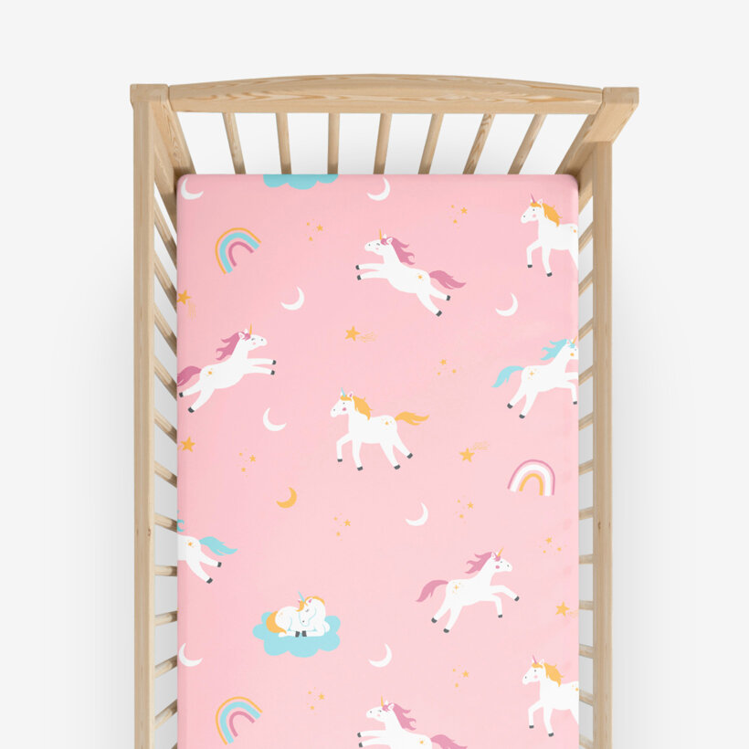 Spannbetttuch aus Baumwolle für Babybetten - Lustige Einhörner
