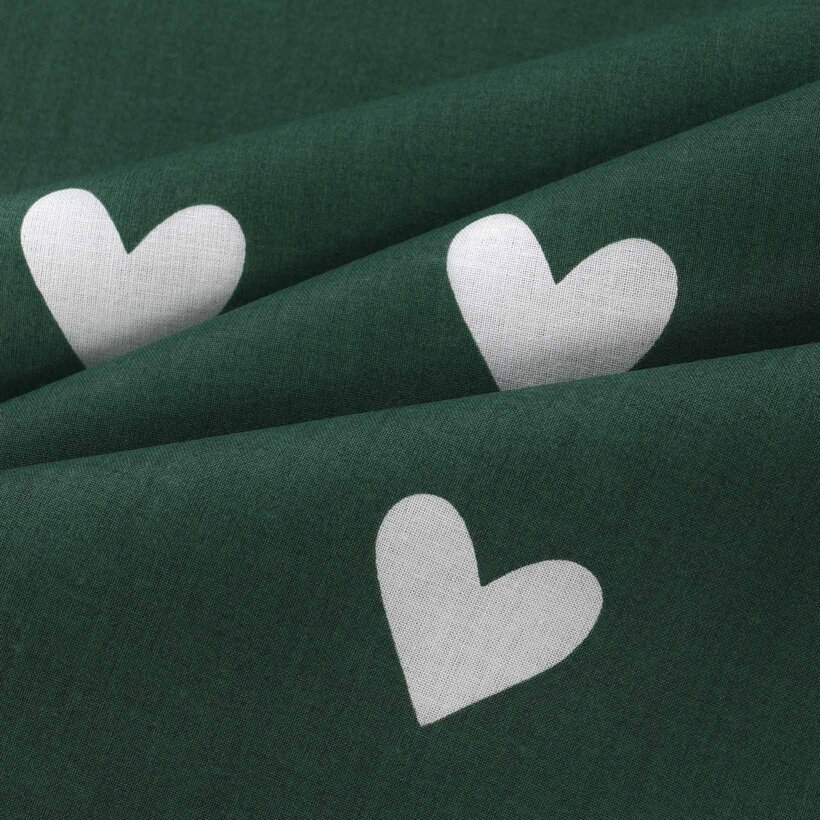 Weihnachtlicher Vorhang aus Baumwolle - Herzchen auf Dunkelgrün