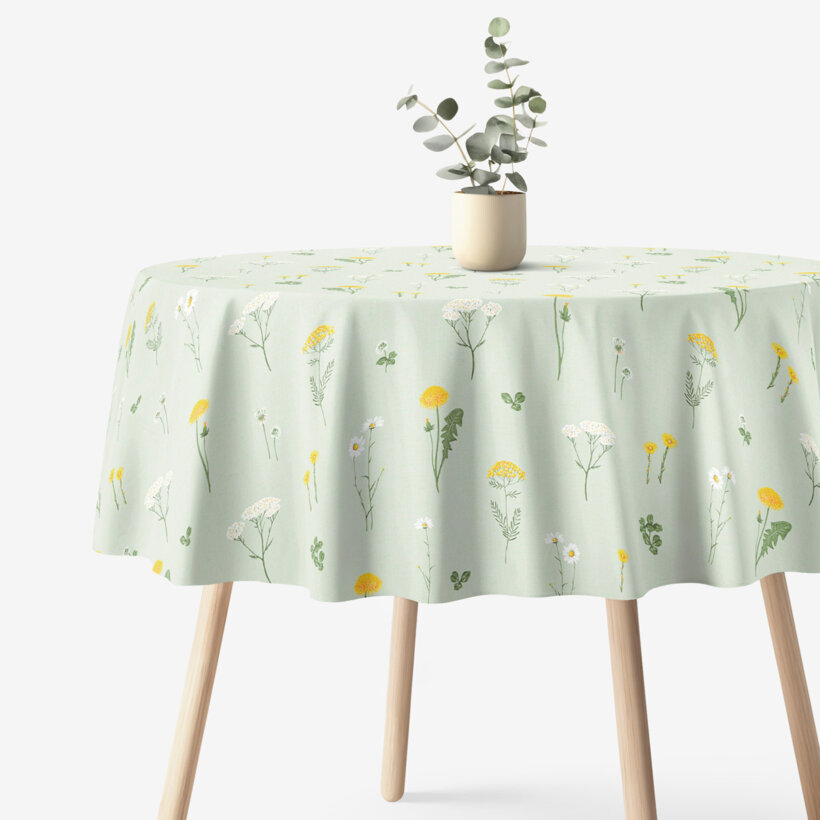Runde Tischdecke 100% Baumwolle - Grüne Wiese