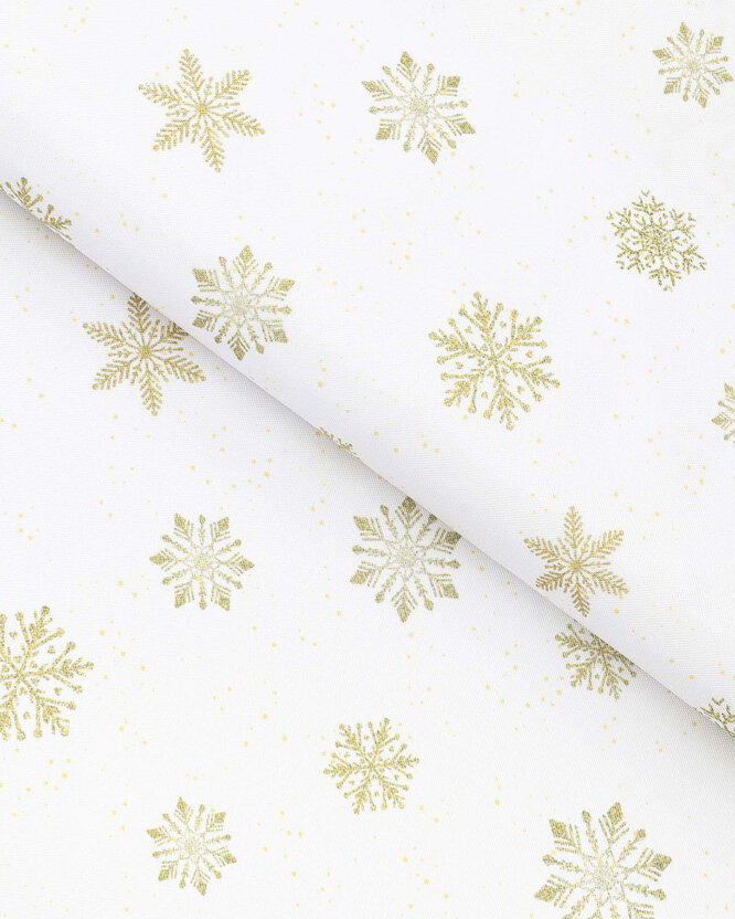 Weihnachtlicher Teflonstoff für Tischdecken – Goldene Schneeflocken