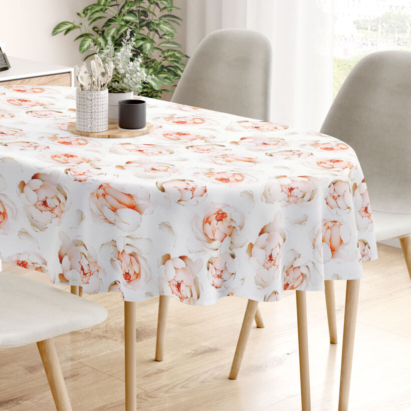 Ovale Tischdecke aus 100% Baumwolle Deluxe - Duft von Pfingstrosen