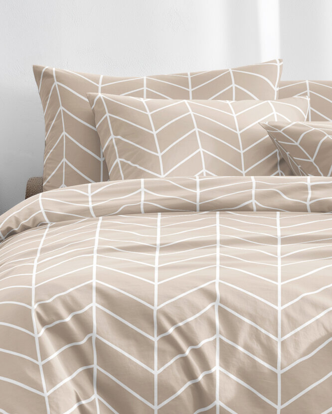 Bettwäsche aus Baumwolle - Weißer Zickzack auf Beige