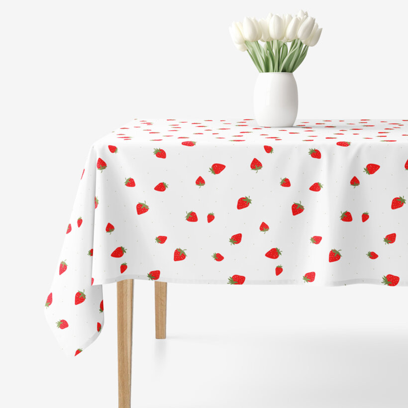 Eckige Tischdecke 100% Baumwolle - frische Erdbeeren