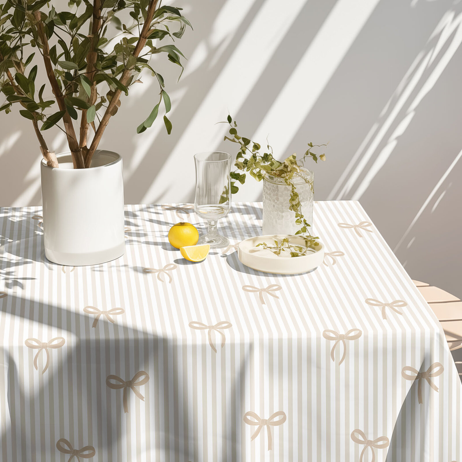 Eckige Tischdecke 100% Baumwolle - Latte-Schleifen mit Streifen
