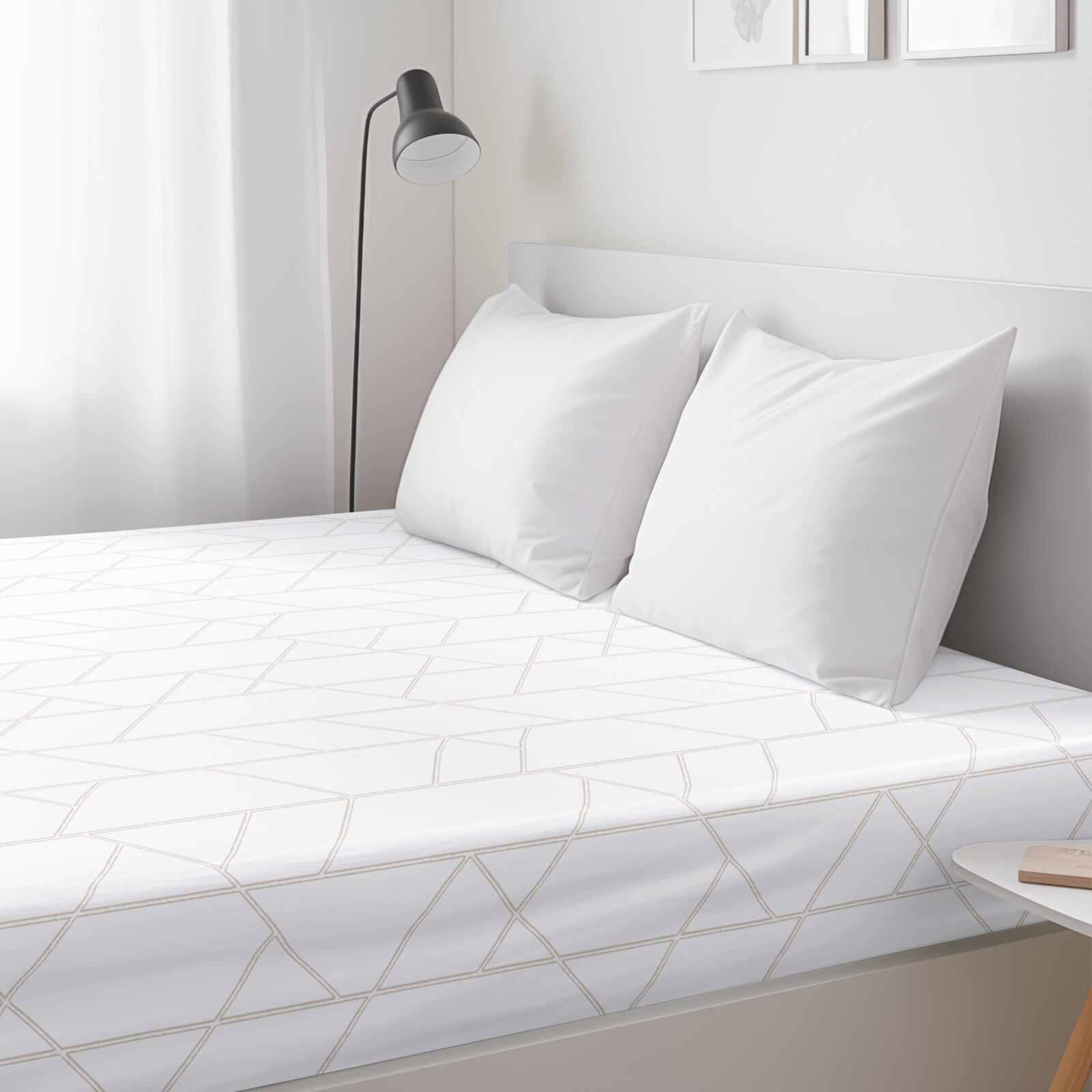 Spannbettlaken aus Baumwolle - Geometrische Linien auf Weiß