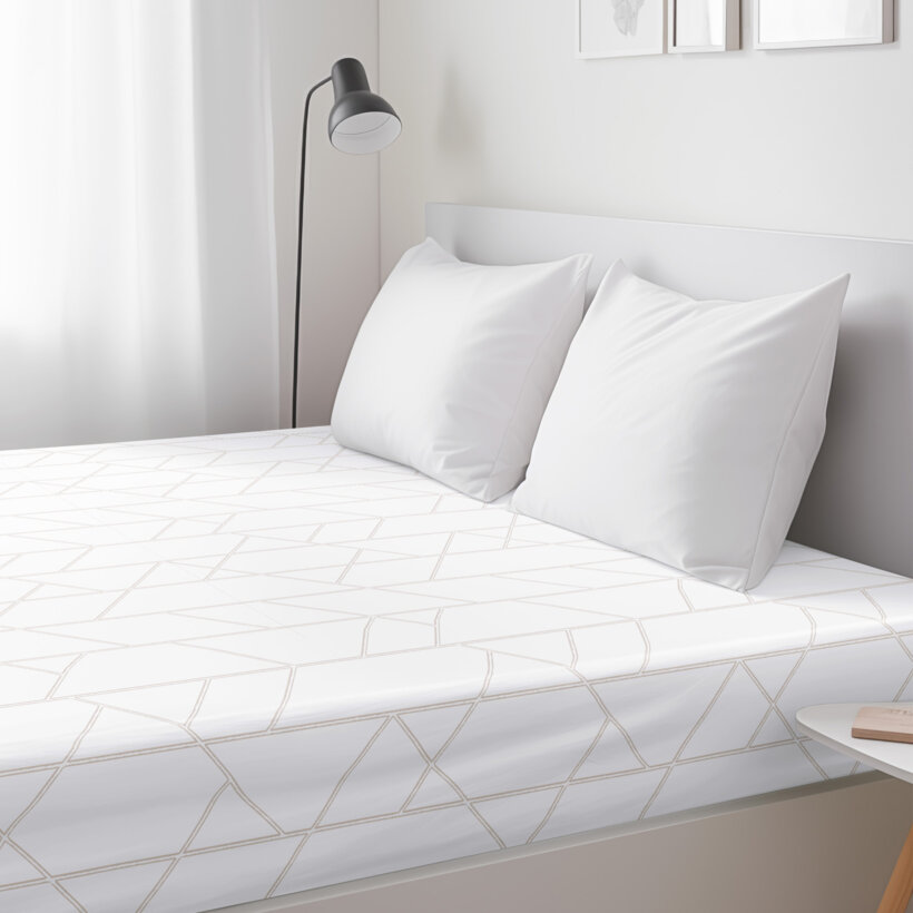 Spannbettlaken aus Baumwolle - Geometrische Linien auf Weiß
