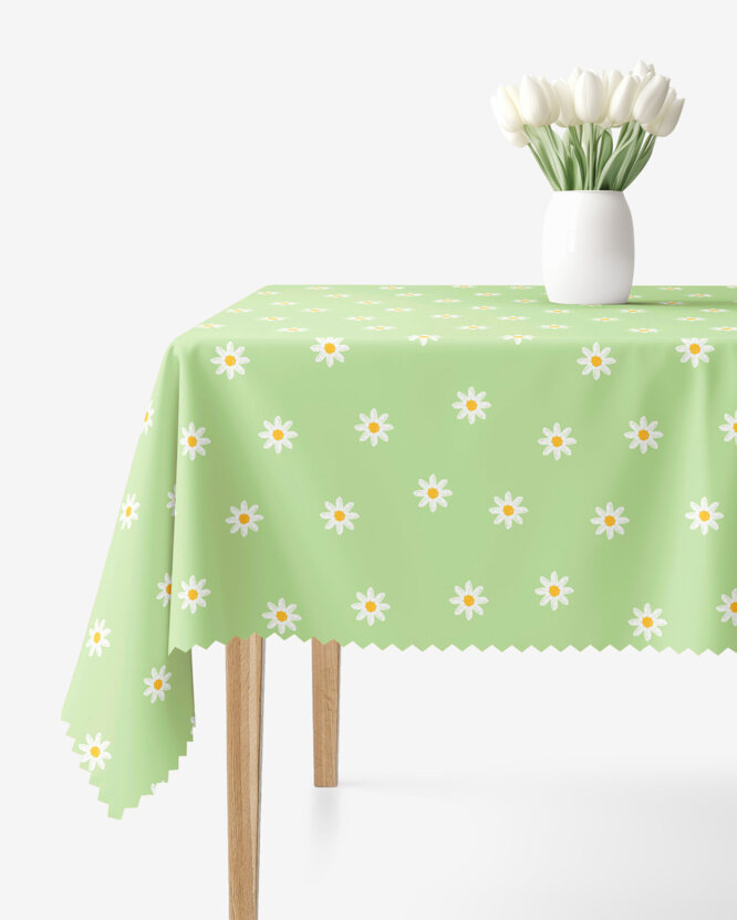 Eckige Tischdecke Teflon - Margeriten auf Grün