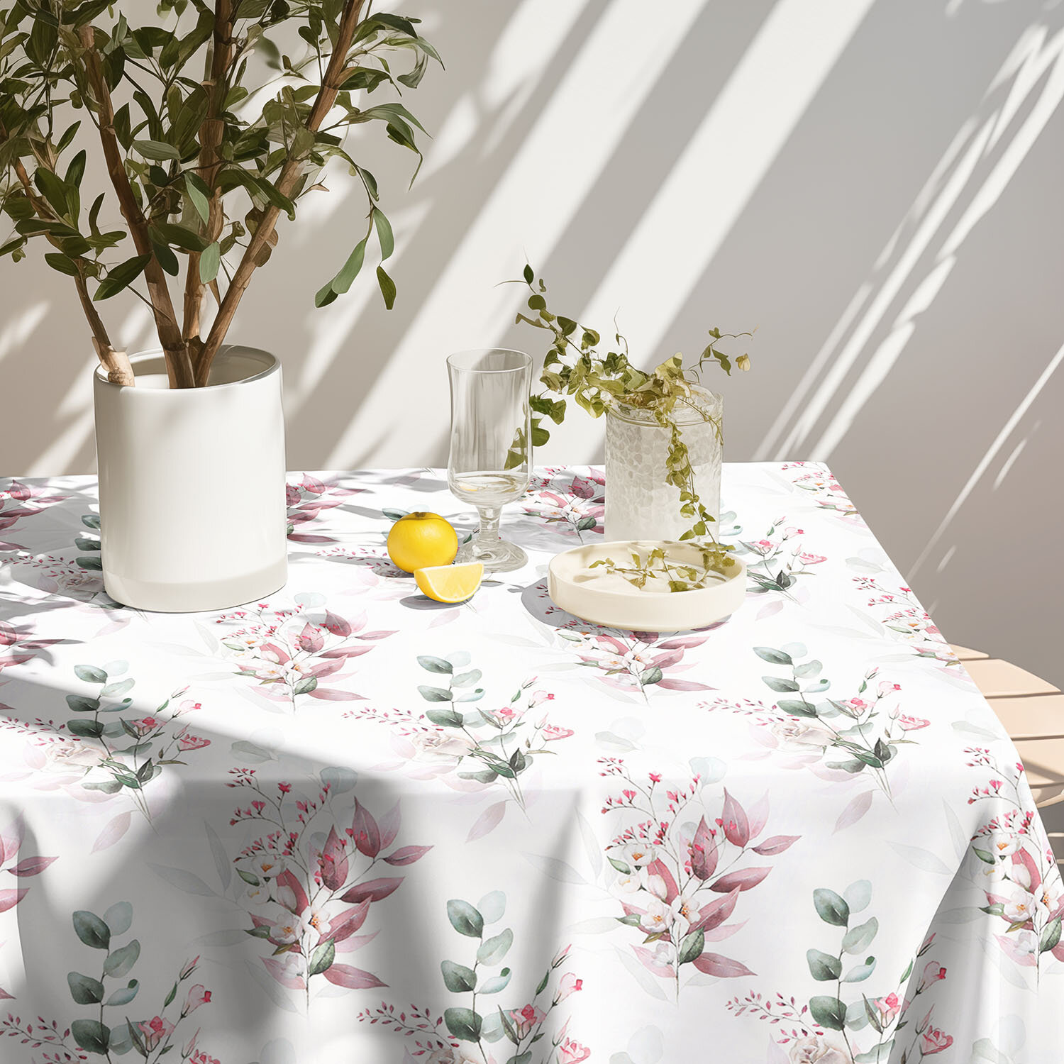 Eckige Tischdecke 100% Baumwolle Deluxe - zarte Rosen