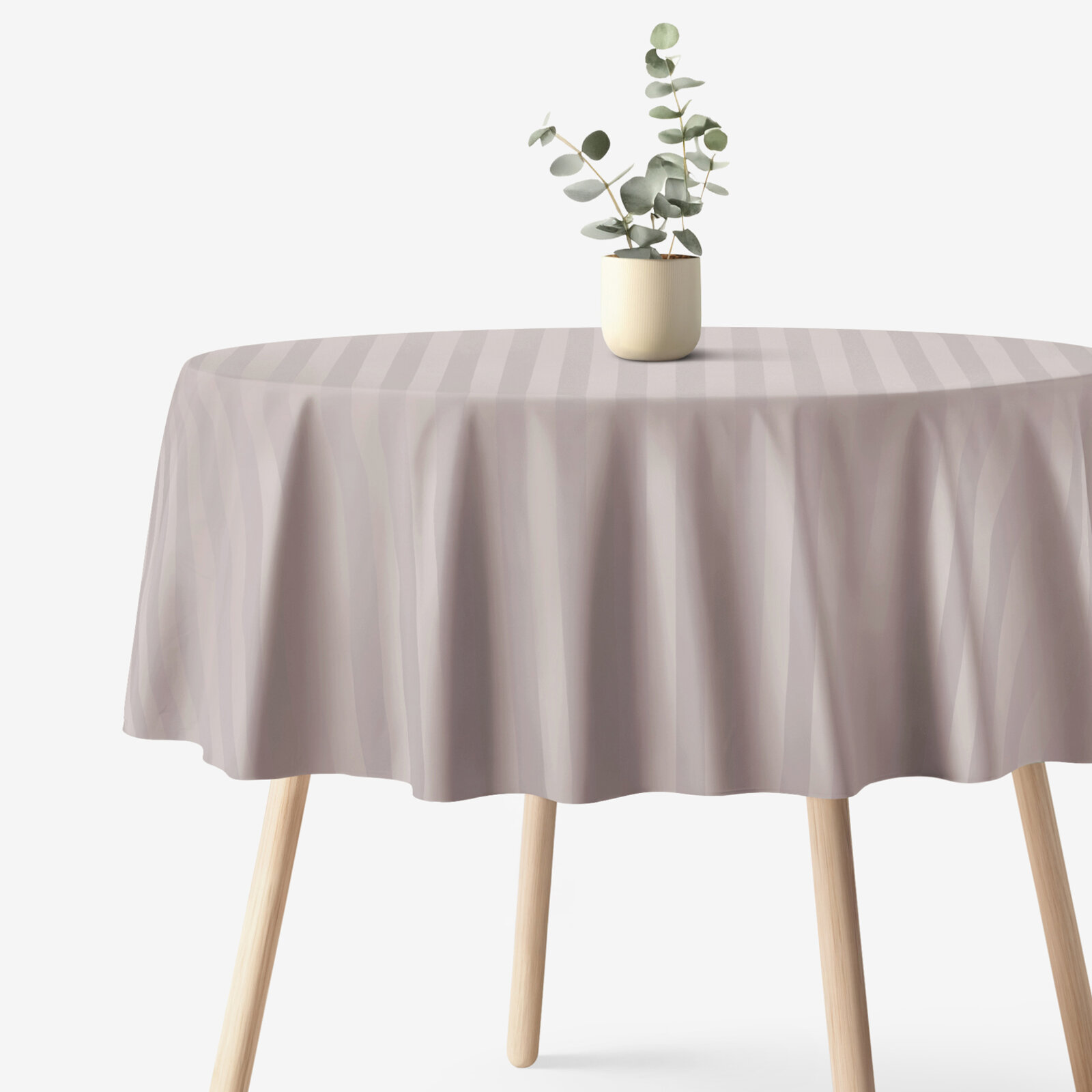 Festliche runde Damast-Tischdecke - graubraun Streifen mit Satin-Glanz