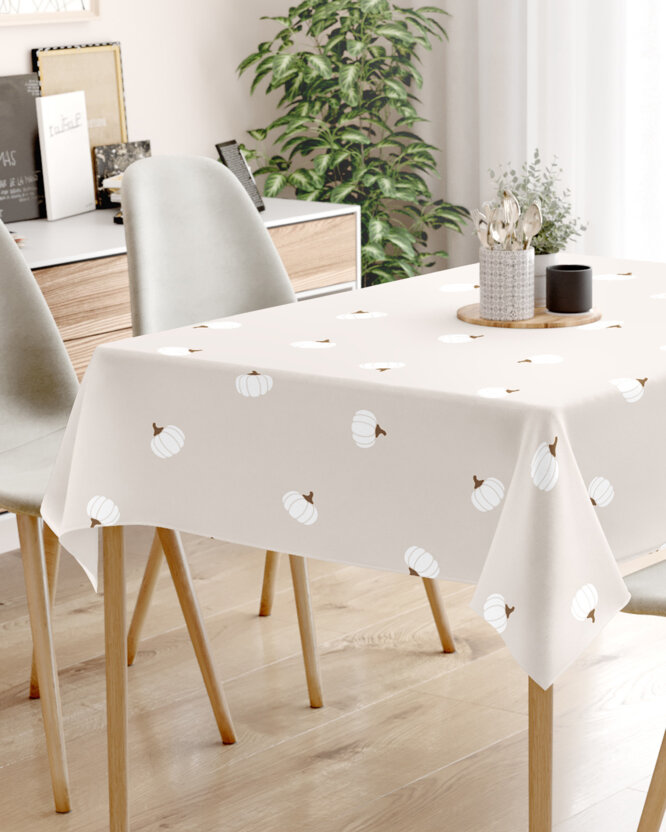Eckige Tischdecke 100% Baumwolle - Kürbisse auf Creme
