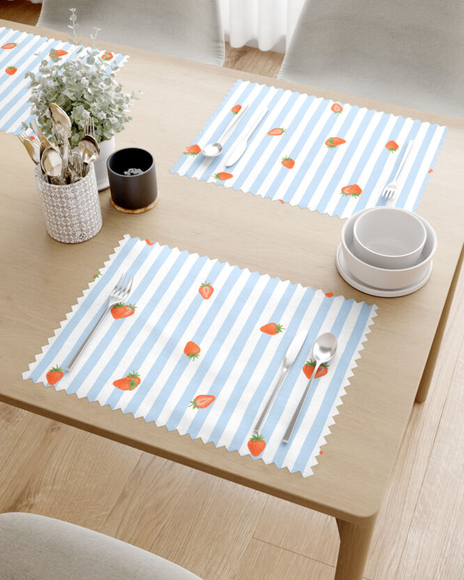 Tischset Teflon - blaue Streifen mit Erdbeeren - 2 Stück