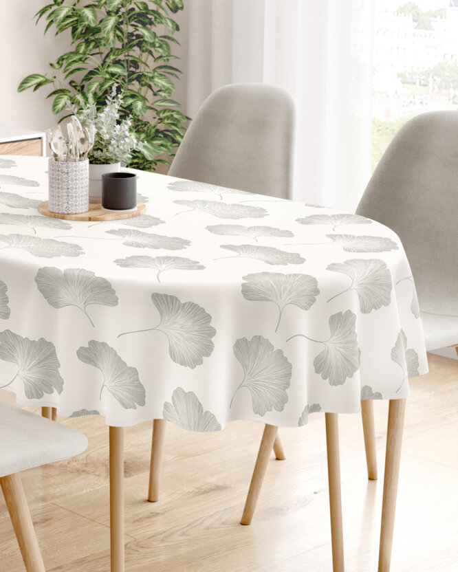 Ovale Tischdecke aus 100% Baumwolle - Minimalistische Ginkgoblätter