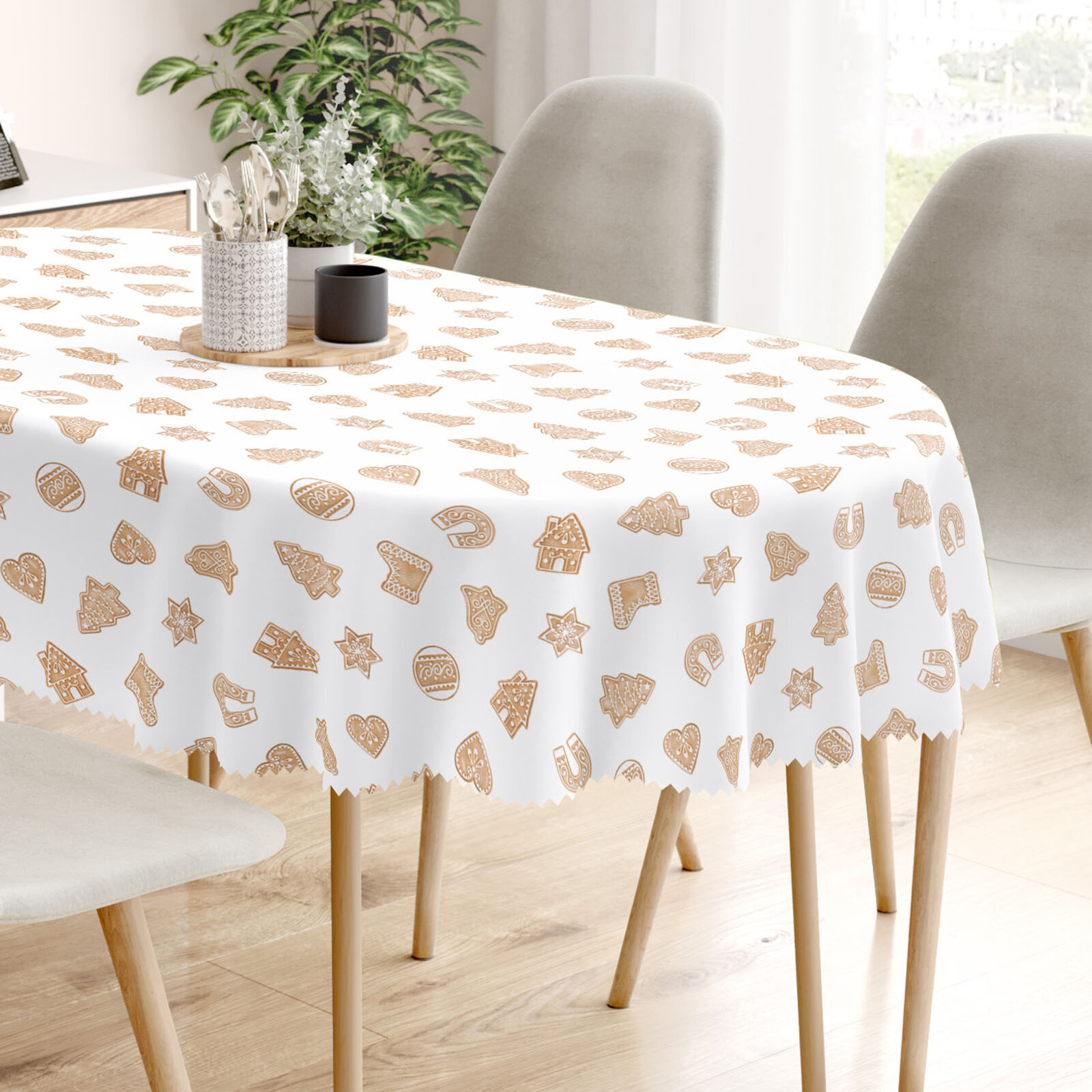 Ovale Weihnachts-Tischdecke Teflon - Lebkuchen