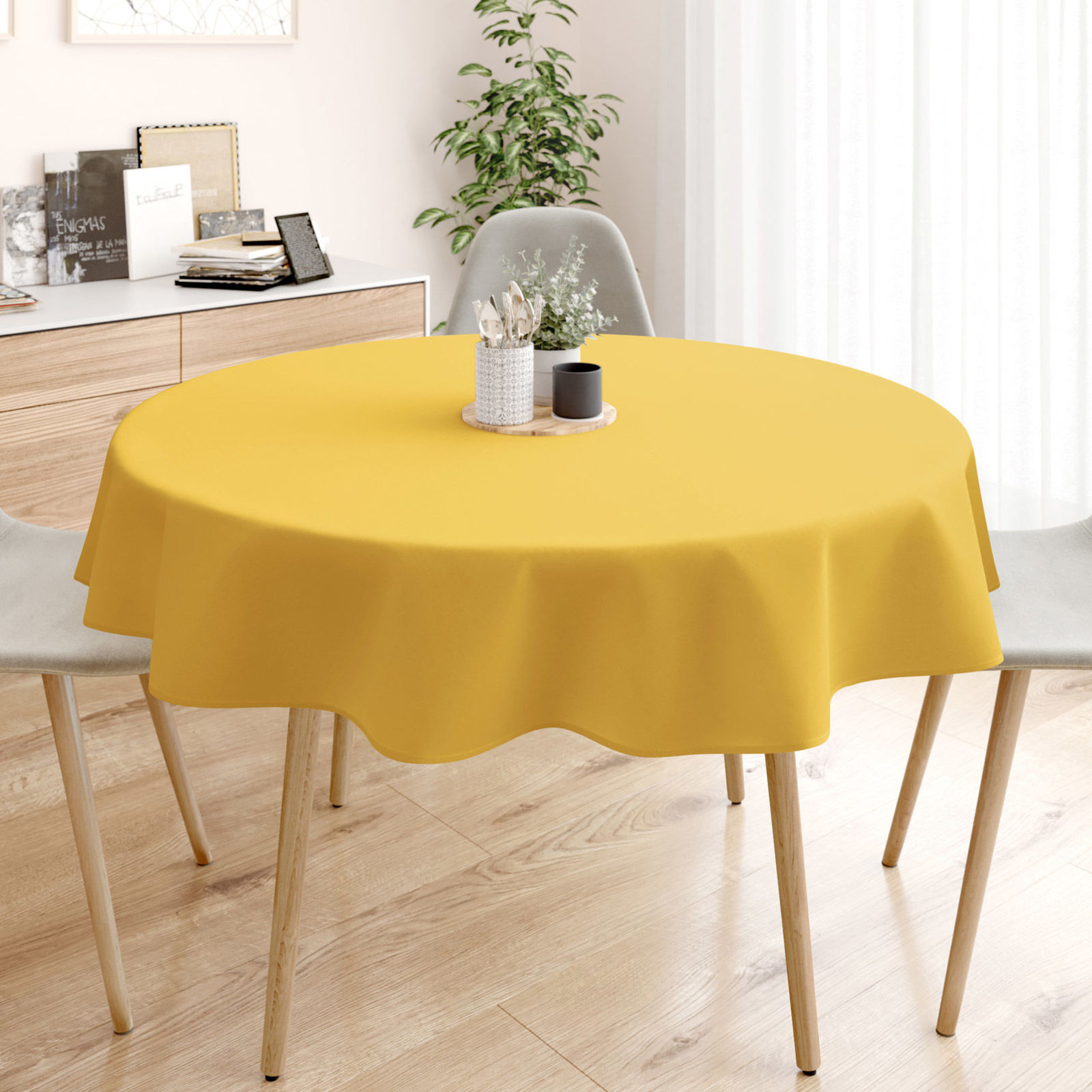 Runde Tischdecke 100% Baumwolle - honiggelb