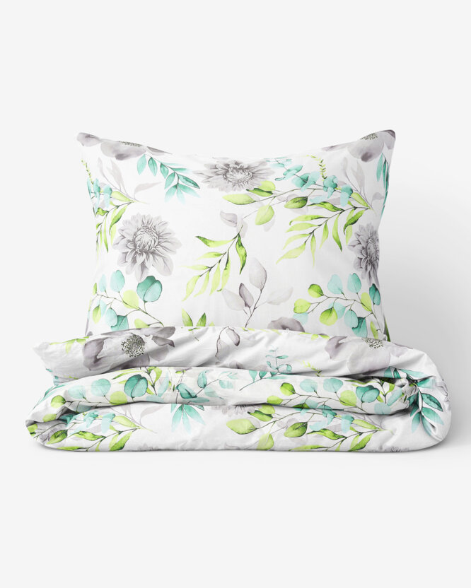 Bettwäsche aus Baumwolle Deluxe - Eukalyptus mit Blumen
