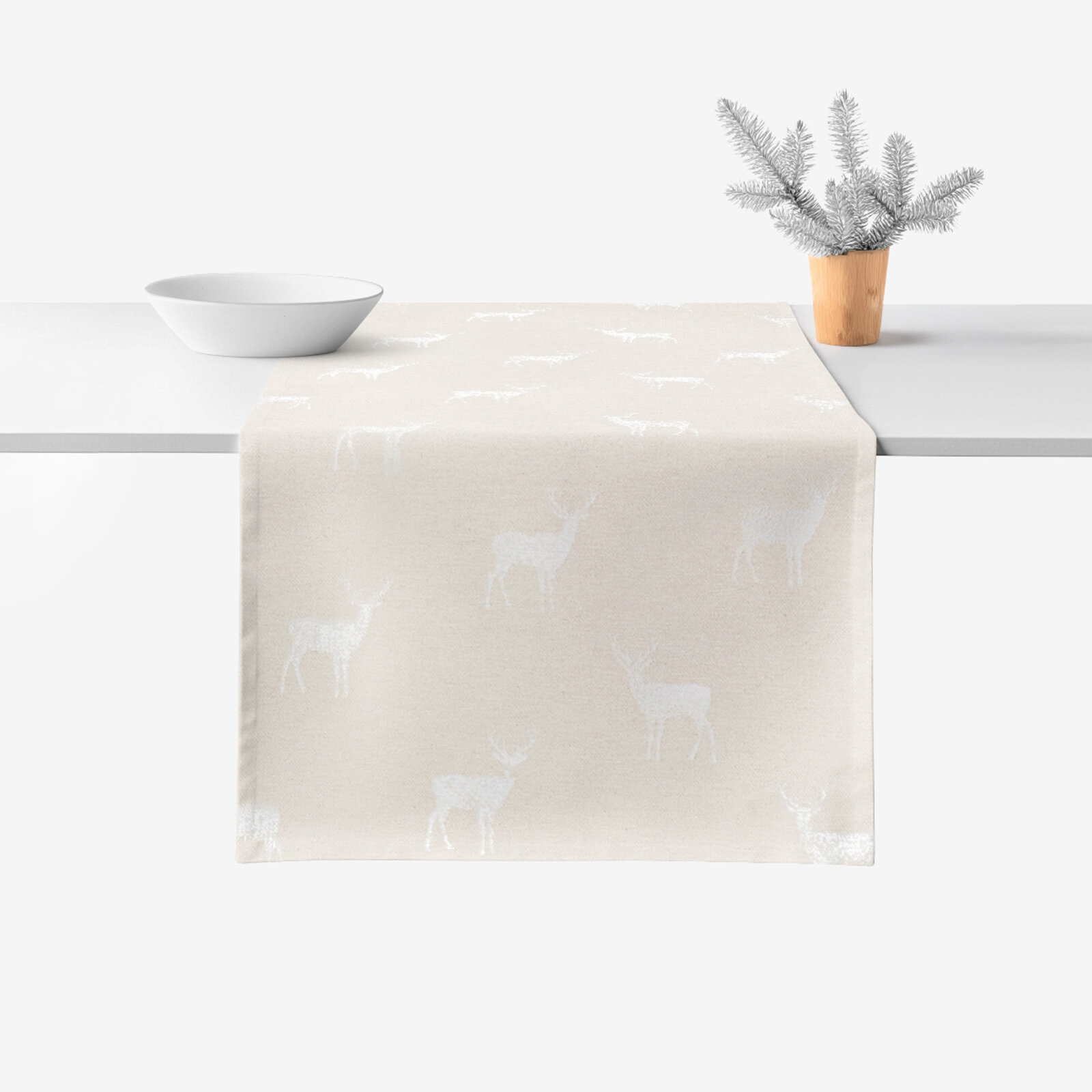 Weihnachtlicher Tischläufer Natura - Hirsche auf natürlichem