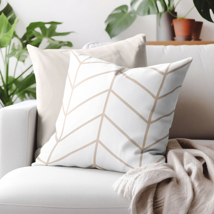 Kissenbezug aus Baumwolle - Beiger Zickzack auf Weiß