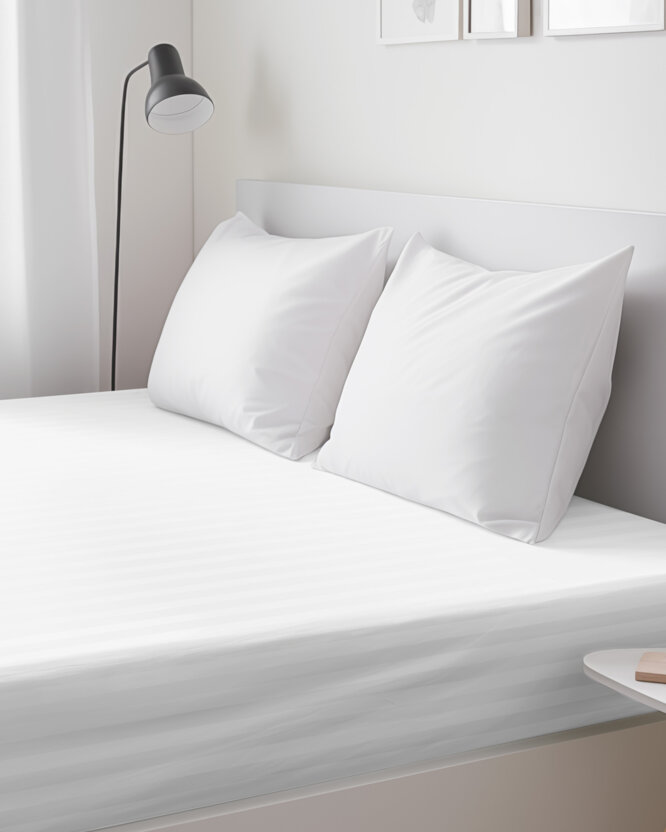 Spannbettlaken aus Damask - Weiße Streifen mit Satin-Glanz